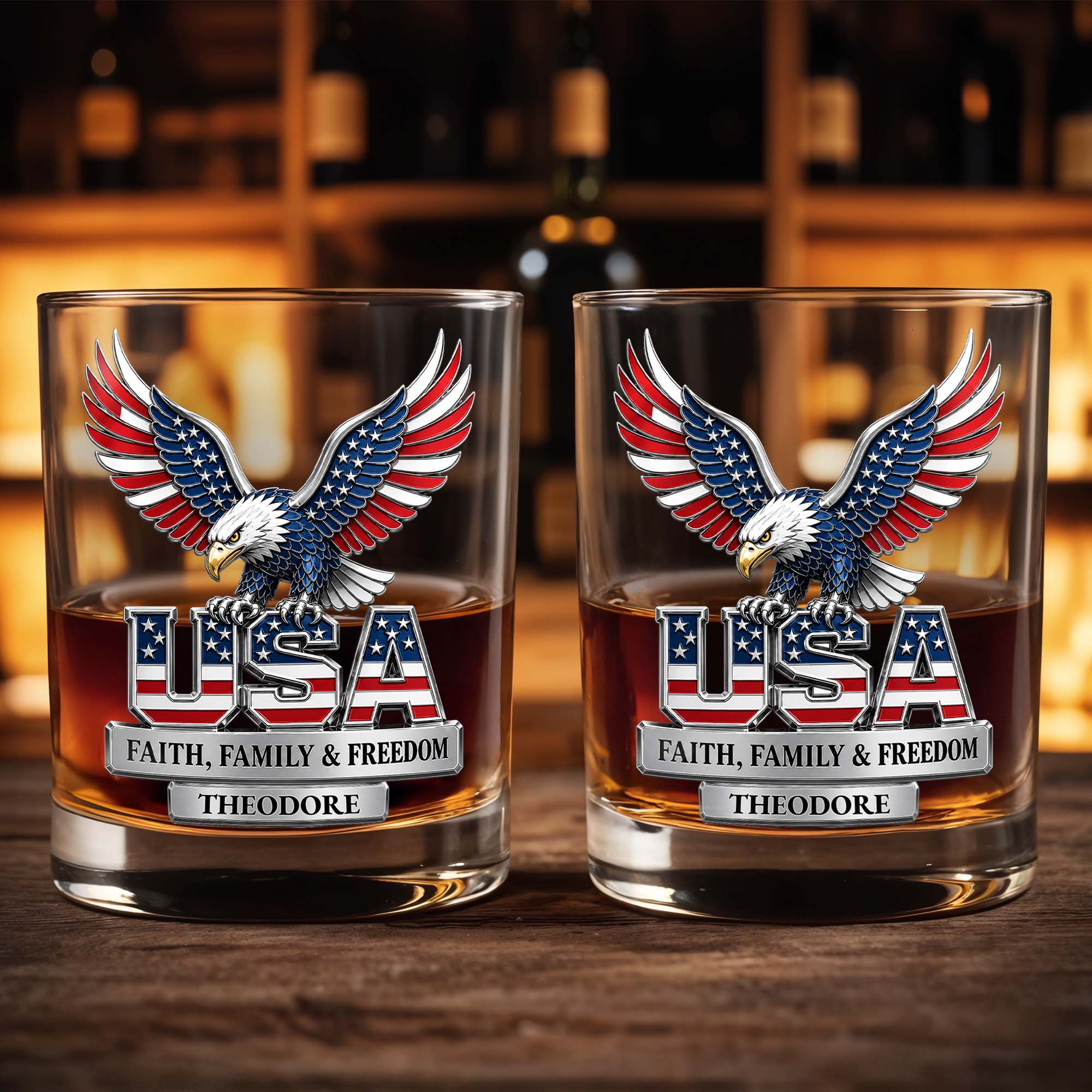 Personalized Patriotic Eagle Whiskey Glass Gift for Dad Whiskey Glass GradoCreations