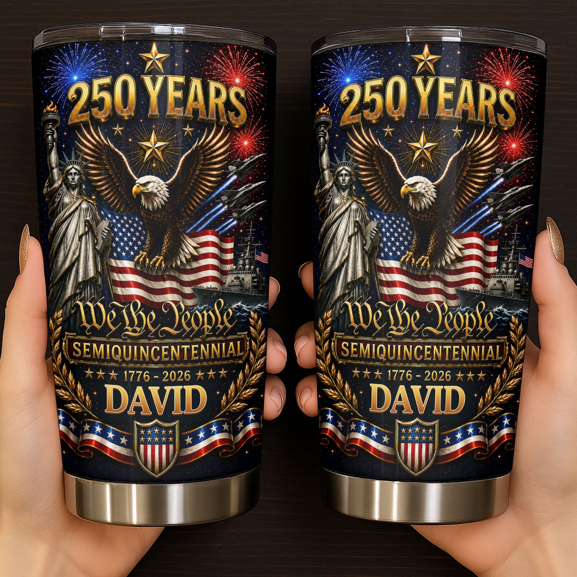 Personalized 20oz Stainless Steel Tumbler American Flag Gift for Dad 20oz Tumbler GradoCreations