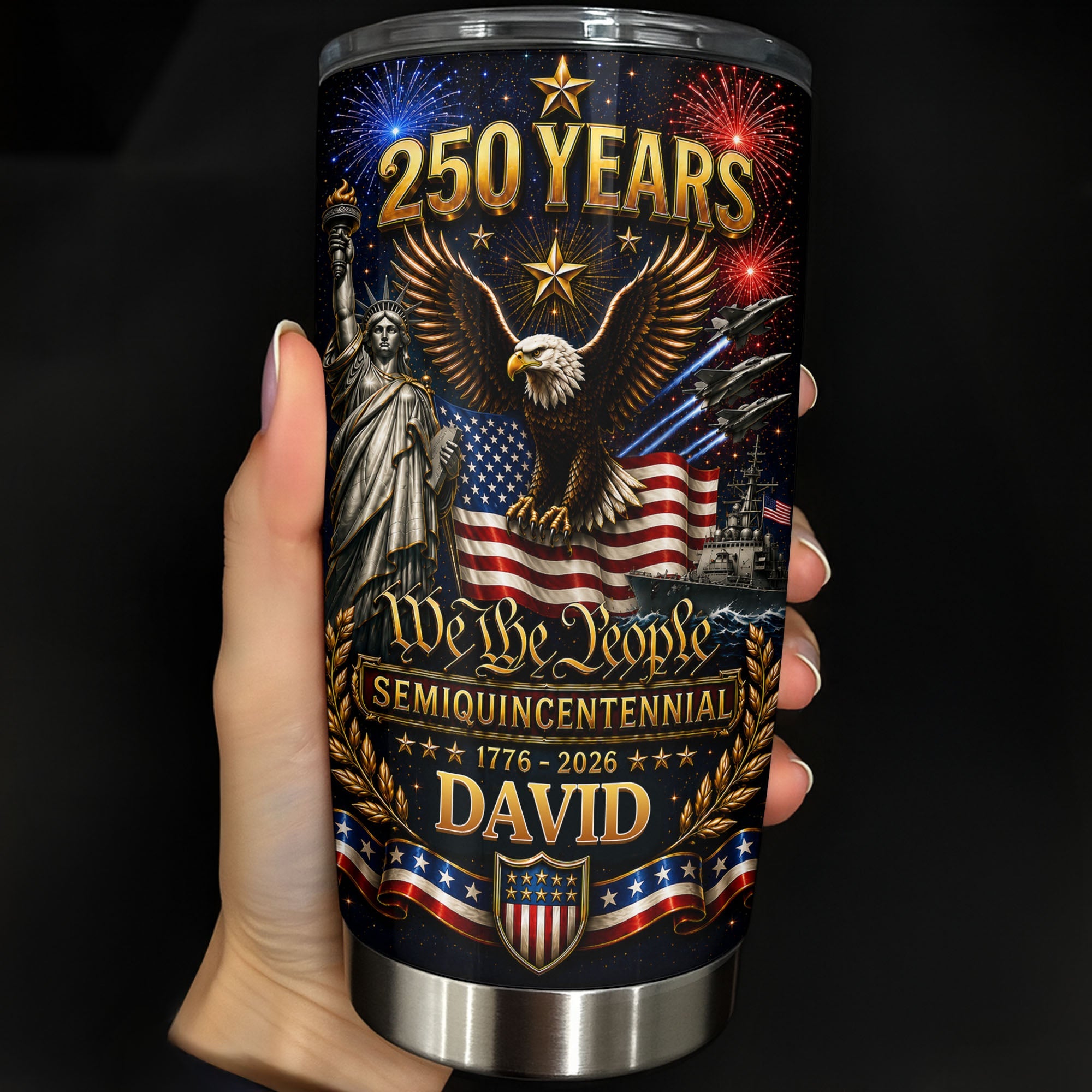 Personalized 20oz Stainless Steel Tumbler American Flag Gift for Dad 20oz Tumbler GradoCreations
