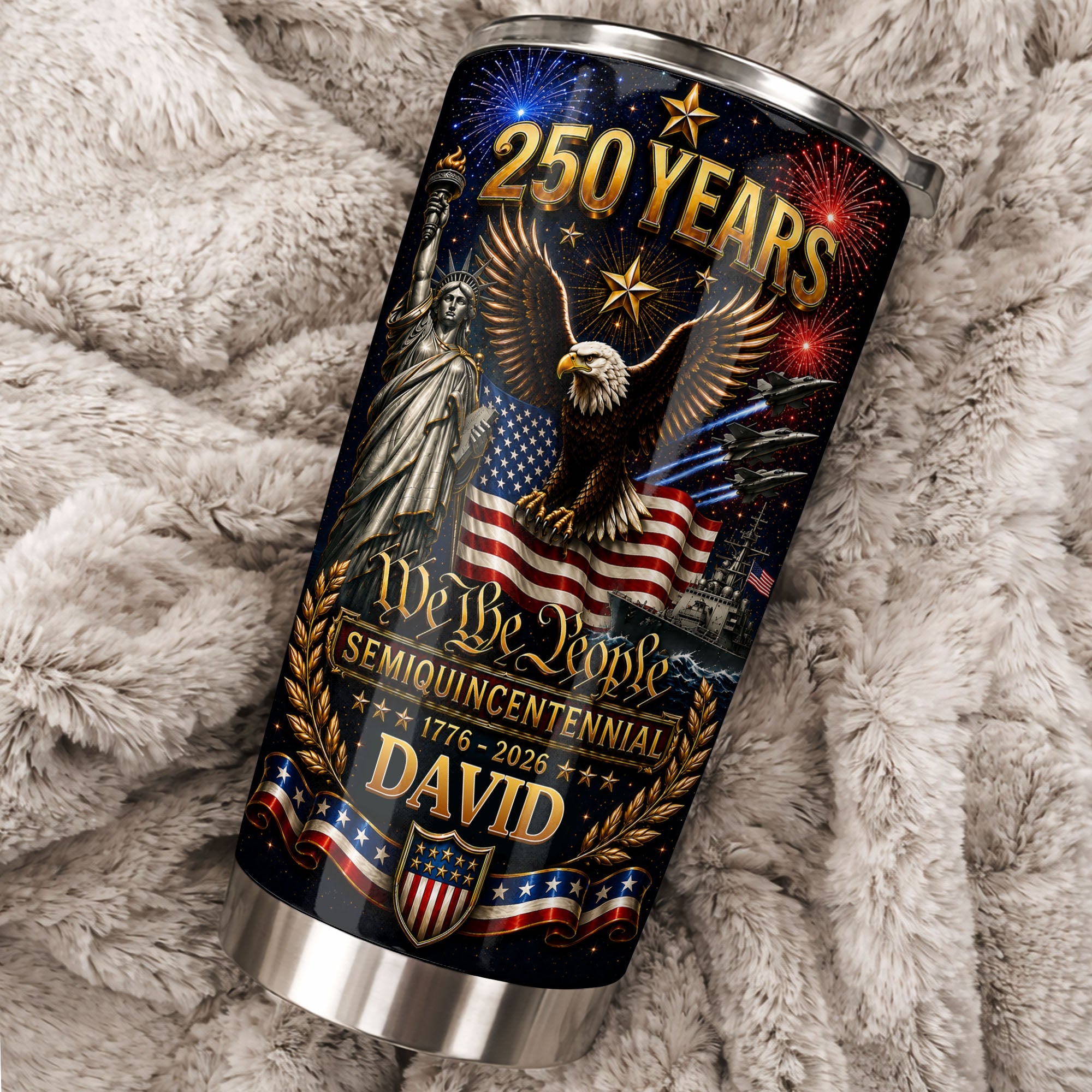 Personalized 20oz Stainless Steel Tumbler American Flag Gift for Dad 20oz Tumbler GradoCreations