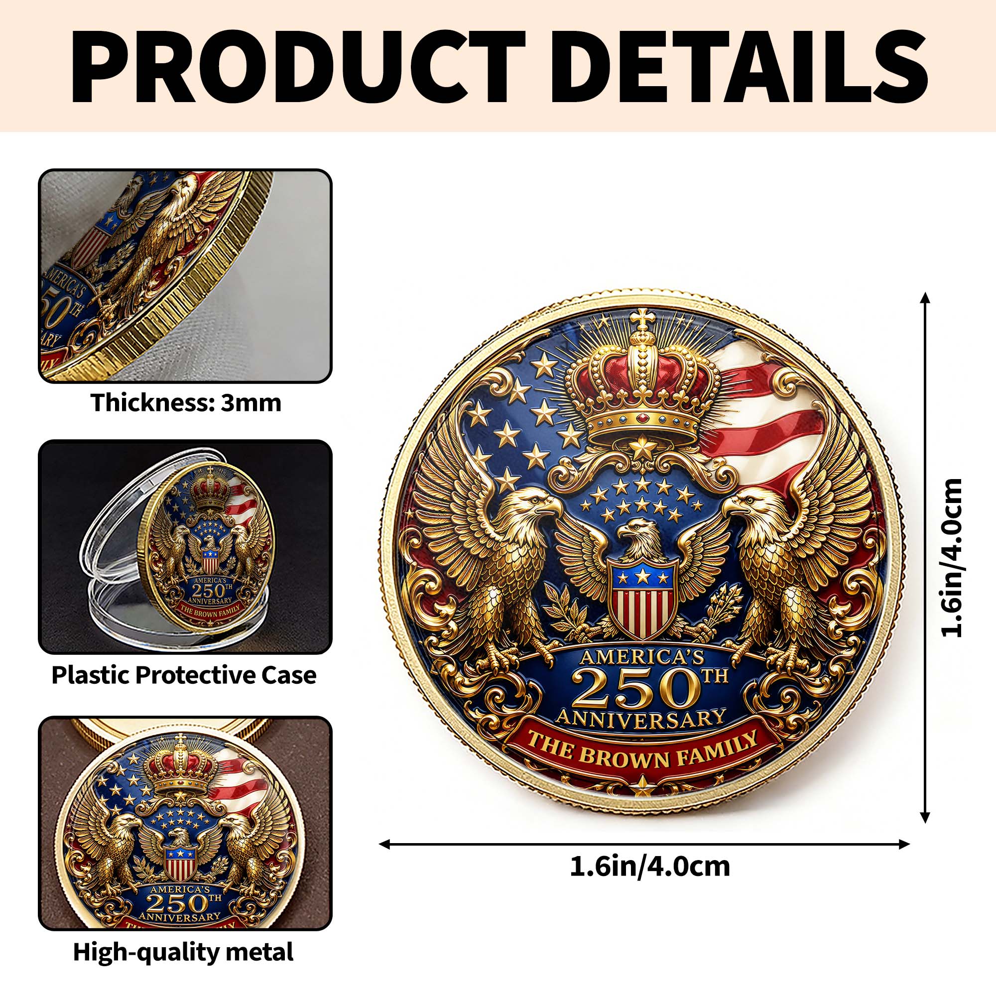Custom Family Commemorative Coin Personalized 250th Anniversary Gift Commemorative Coin GradoCreations