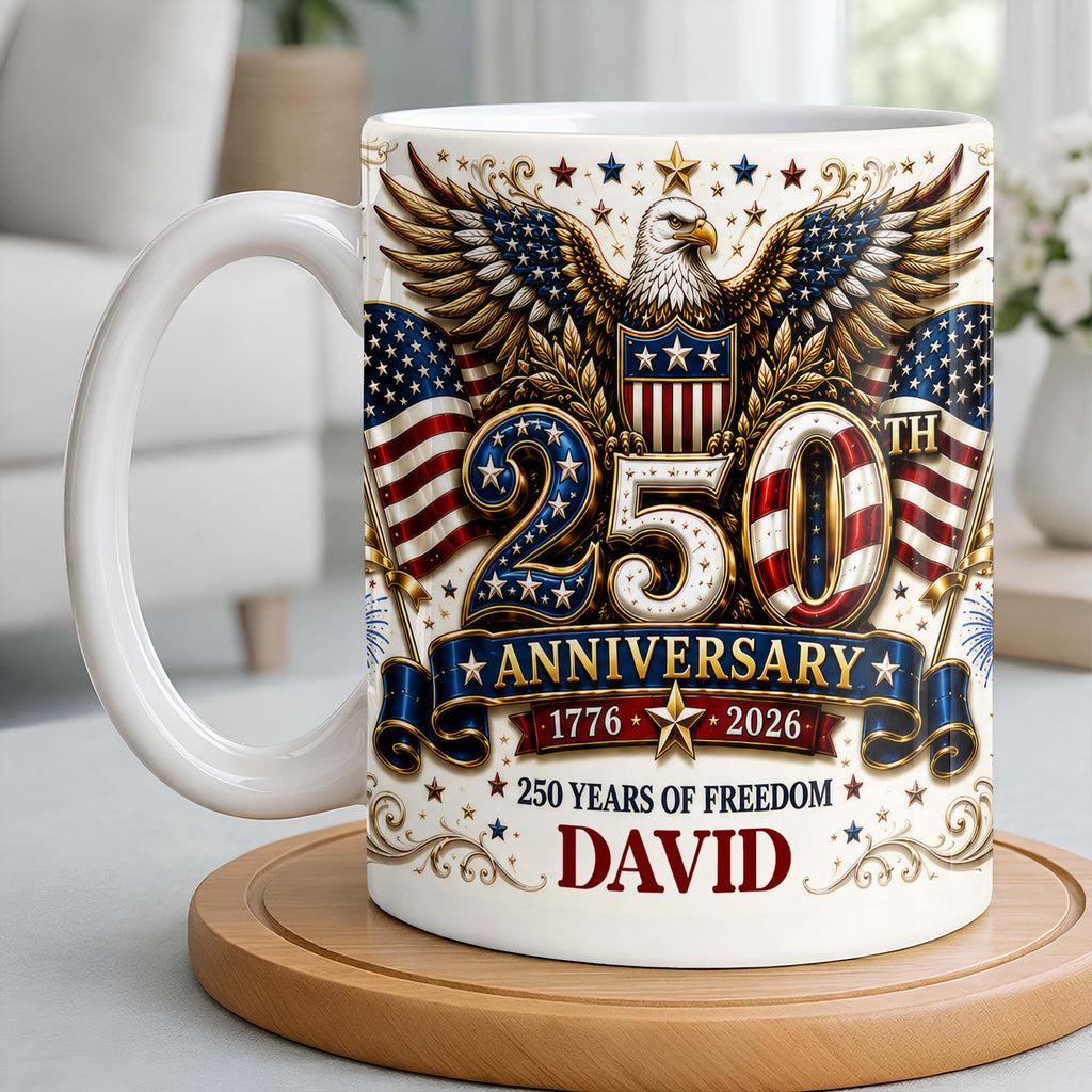 Personalized 250th Anniversary Mug Custom Name Eagle & Flags Edge-to-edge Mug GradoCreations
