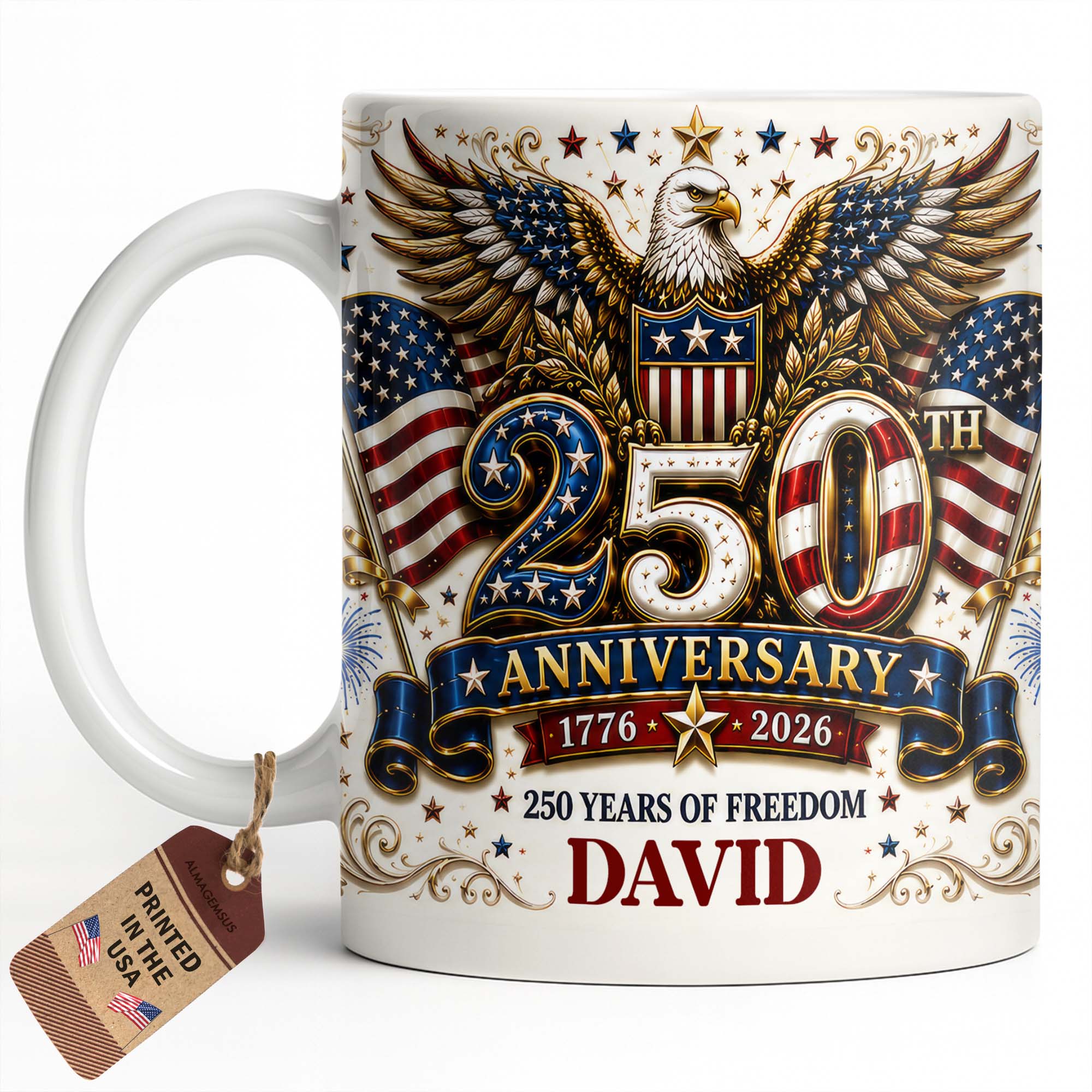 Personalized 250th Anniversary Mug Custom Name Eagle & Flags Edge-to-edge Mug GradoCreations