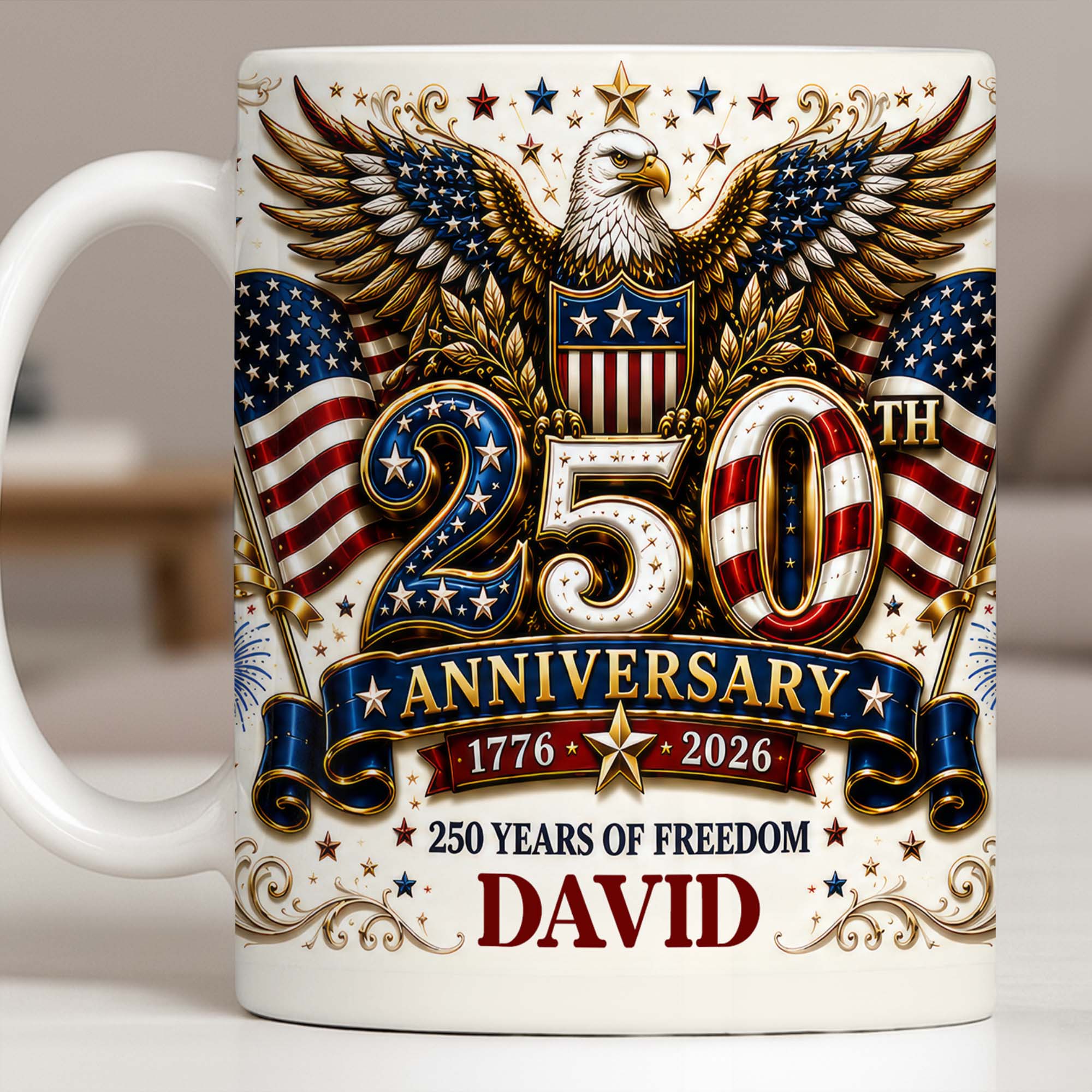 Personalized 250th Anniversary Mug Custom Name Eagle & Flags Edge-to-edge Mug GradoCreations