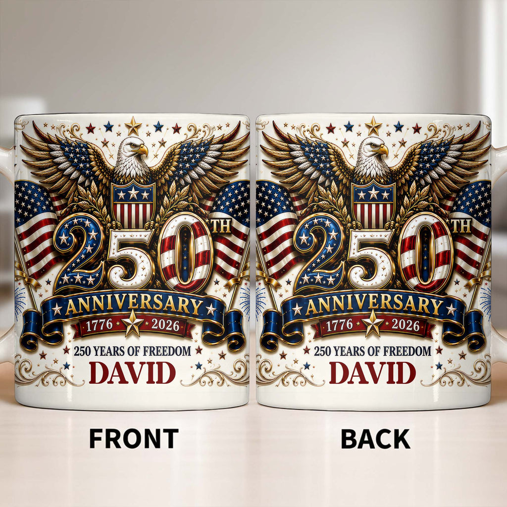 Personalized 250th Anniversary Mug Custom Name Eagle & Flags Edge-to-edge Mug GradoCreations