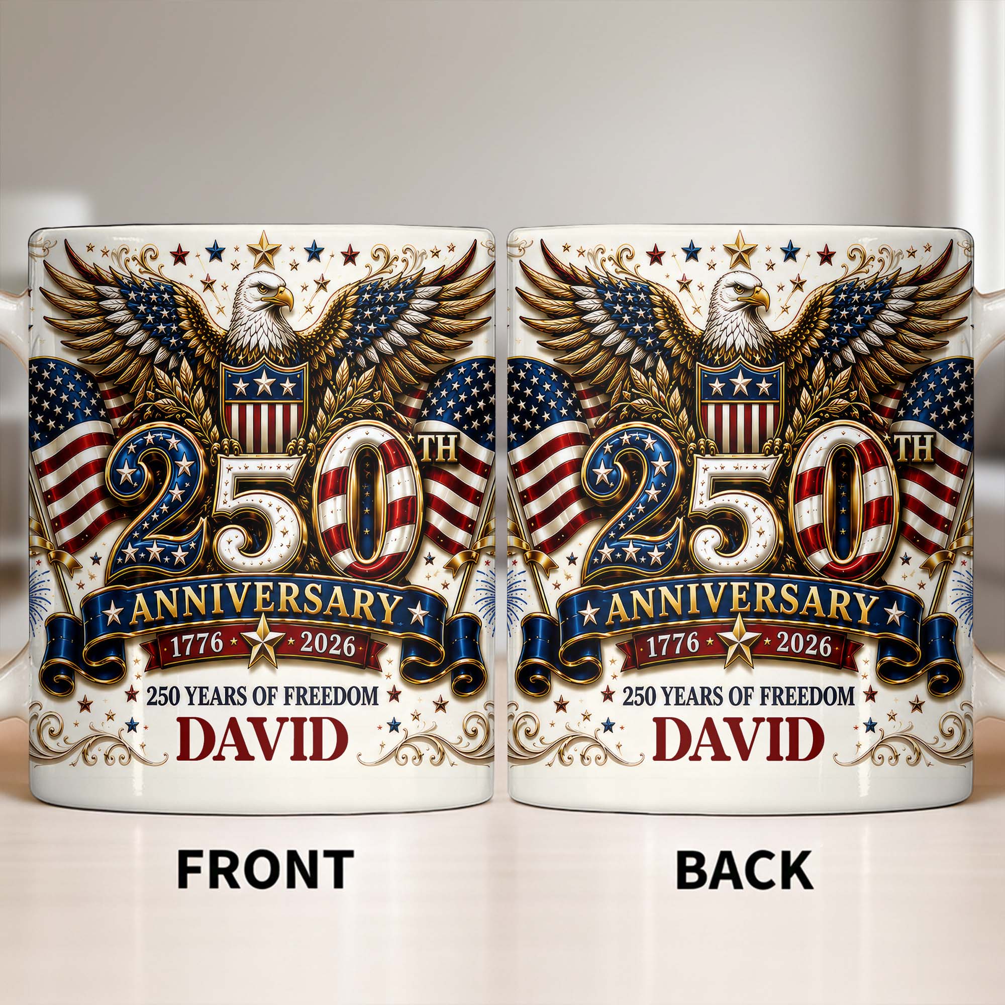 Personalized 250th Anniversary Mug Custom Name Eagle & Flags Edge-to-edge Mug GradoCreations