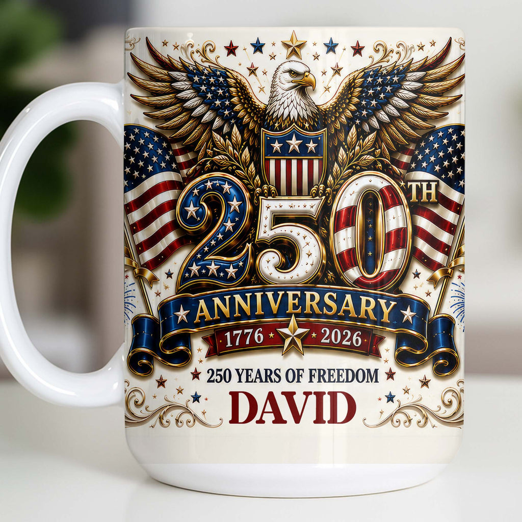 Personalized 250th Anniversary Mug Custom Name Eagle & Flags Edge-to-edge Mug GradoCreations