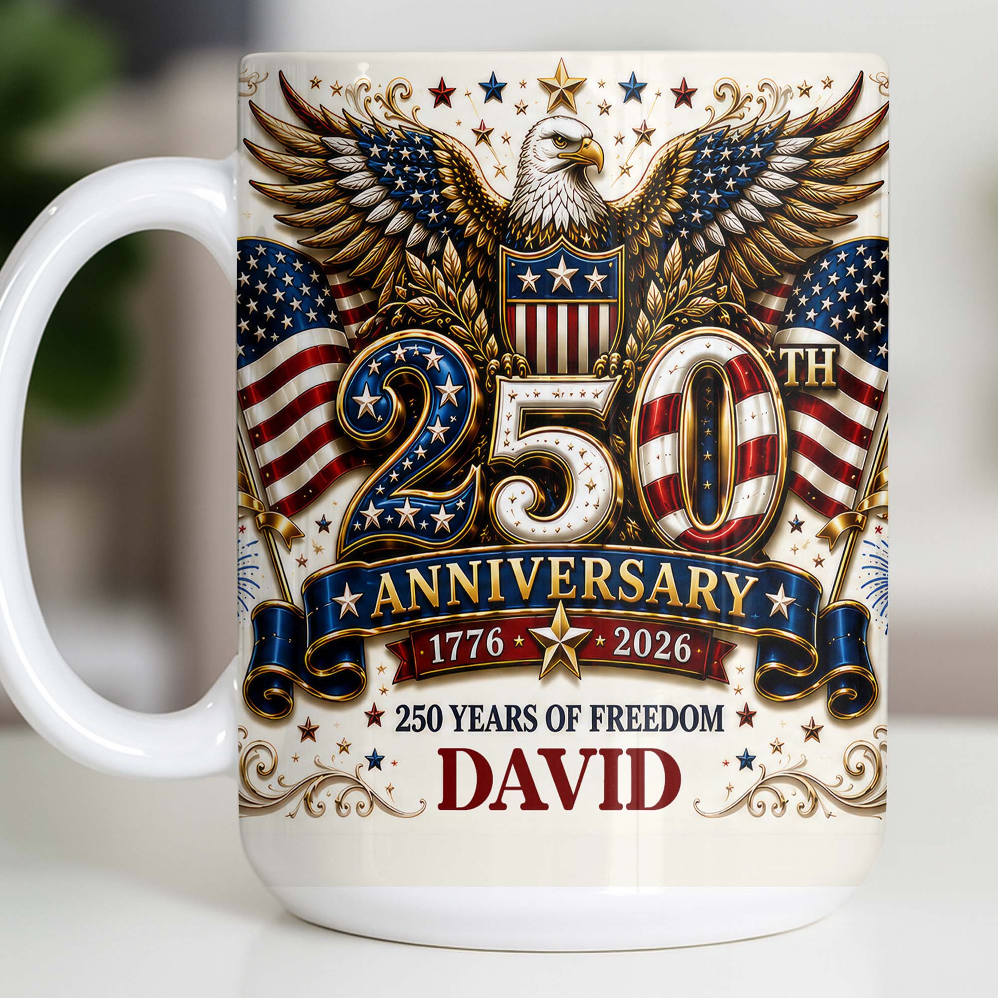 Personalized 250th Anniversary Mug Custom Name Eagle & Flags Edge-to-edge Mug GradoCreations