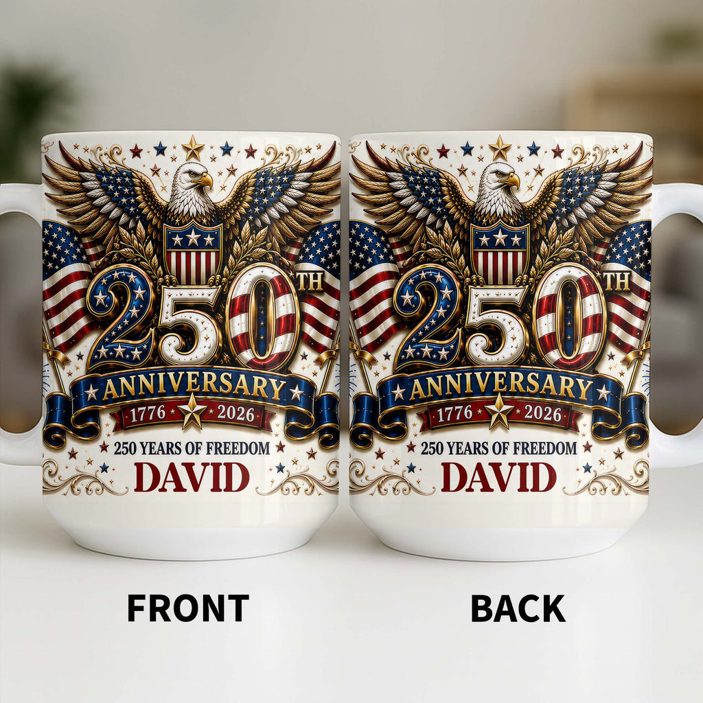 Personalized 250th Anniversary Mug Custom Name Eagle & Flags Edge-to-edge Mug GradoCreations