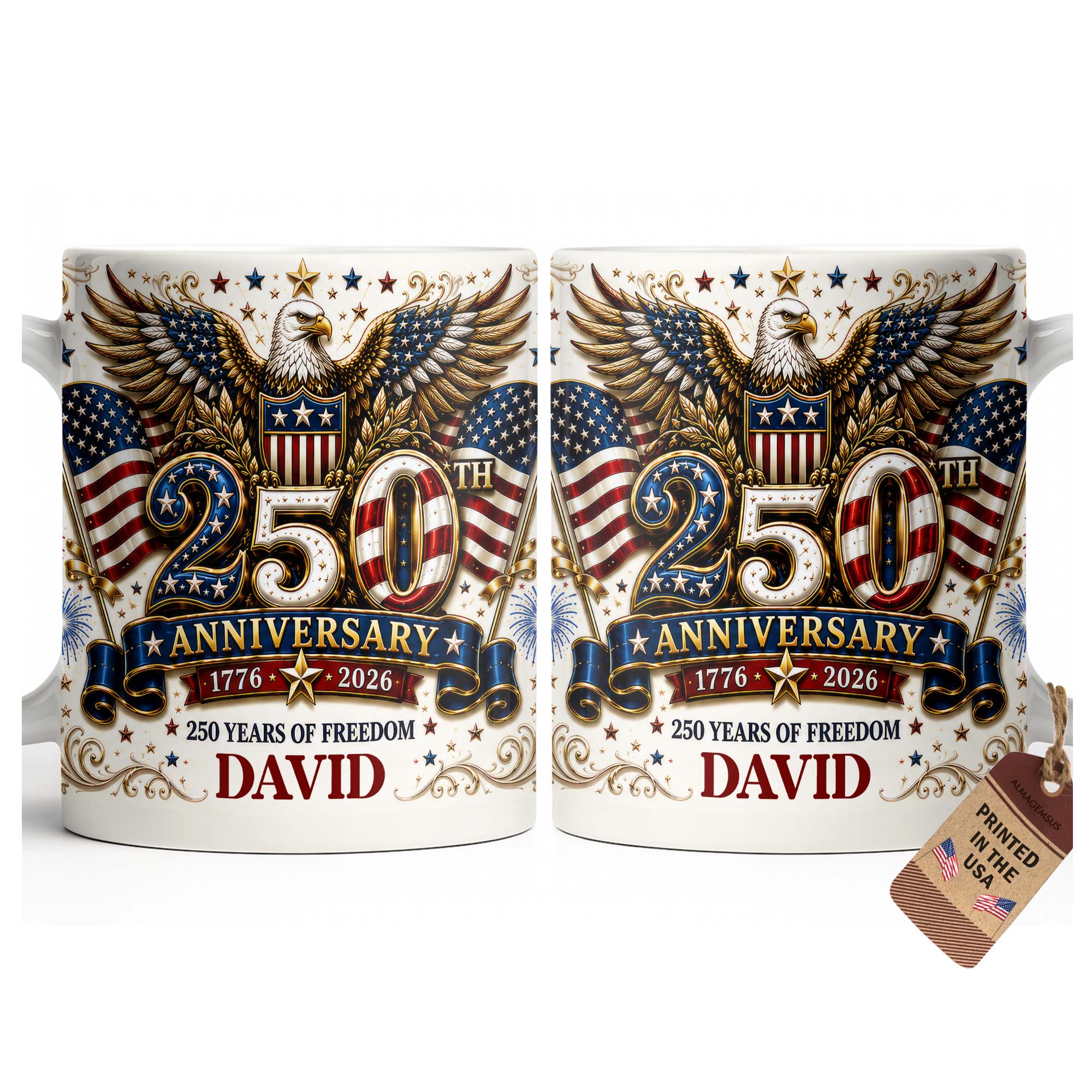 Personalized 250th Anniversary Mug Custom Name Eagle & Flags Edge-to-edge Mug GradoCreations