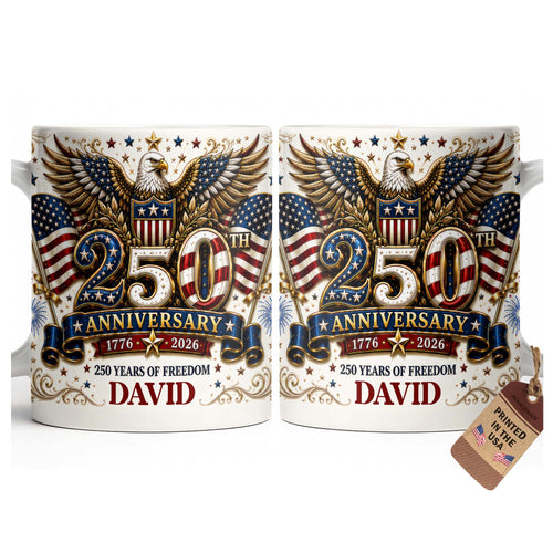 Personalized 250th Anniversary Mug Custom Name Eagle & Flags Edge-to-edge Mug GradoCreations