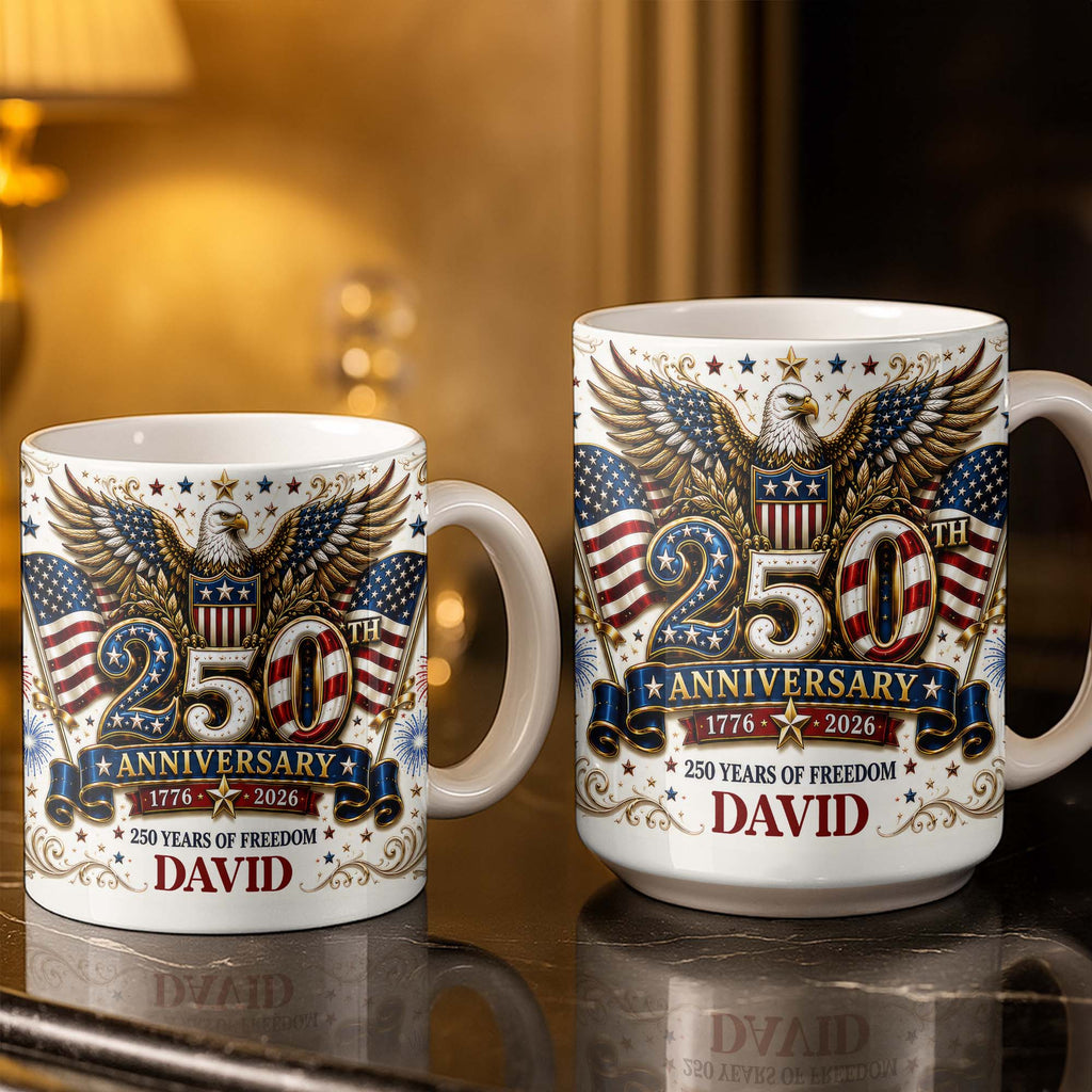 Personalized 250th Anniversary Mug Custom Name Eagle & Flags Edge-to-edge Mug GradoCreations