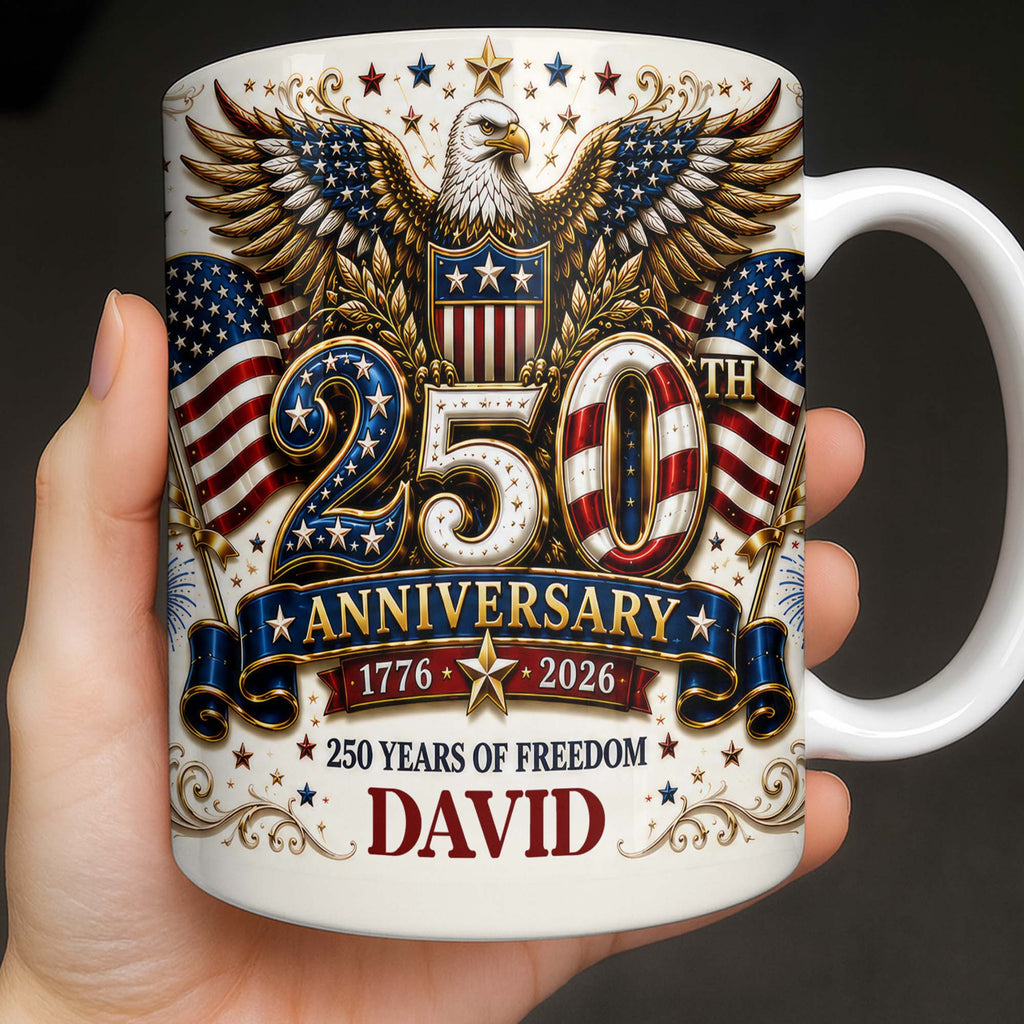 Personalized 250th Anniversary Mug Custom Name Eagle & Flags Edge-to-edge Mug GradoCreations