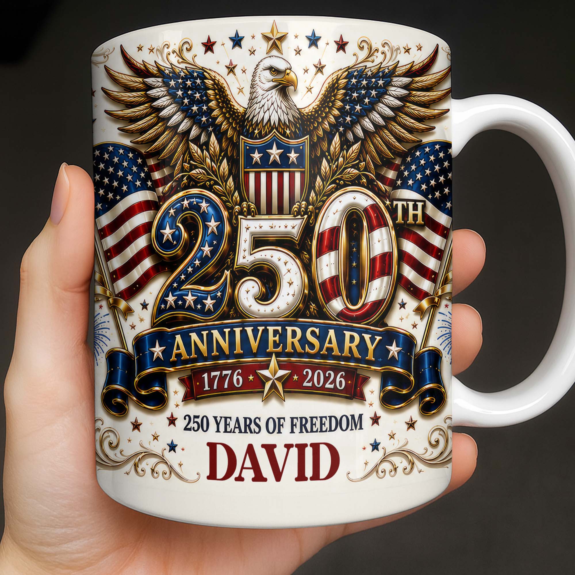 Personalized 250th Anniversary Mug Custom Name Eagle & Flags Edge-to-edge Mug GradoCreations