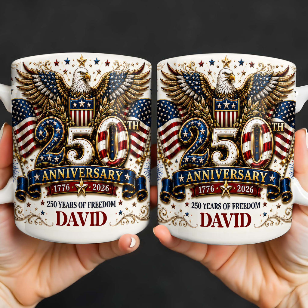 Personalized 250th Anniversary Mug Custom Name Eagle & Flags Edge-to-edge Mug GradoCreations