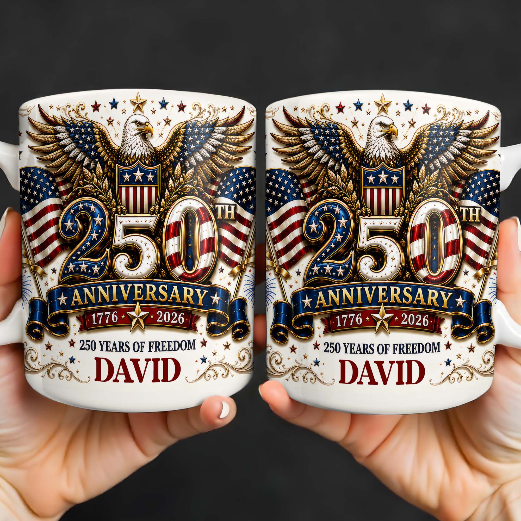 Personalized 250th Anniversary Mug Custom Name Eagle & Flags Edge-to-edge Mug GradoCreations