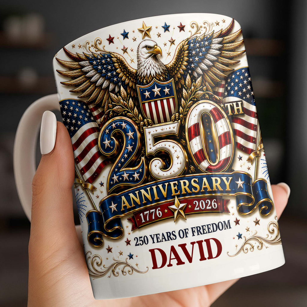 Personalized 250th Anniversary Mug Custom Name Eagle & Flags Edge-to-edge Mug GradoCreations
