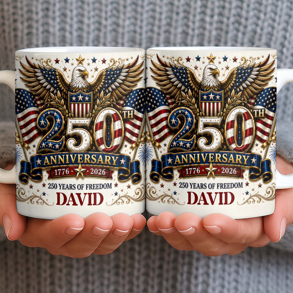 Personalized 250th Anniversary Mug Custom Name Eagle & Flags Edge-to-edge Mug GradoCreations