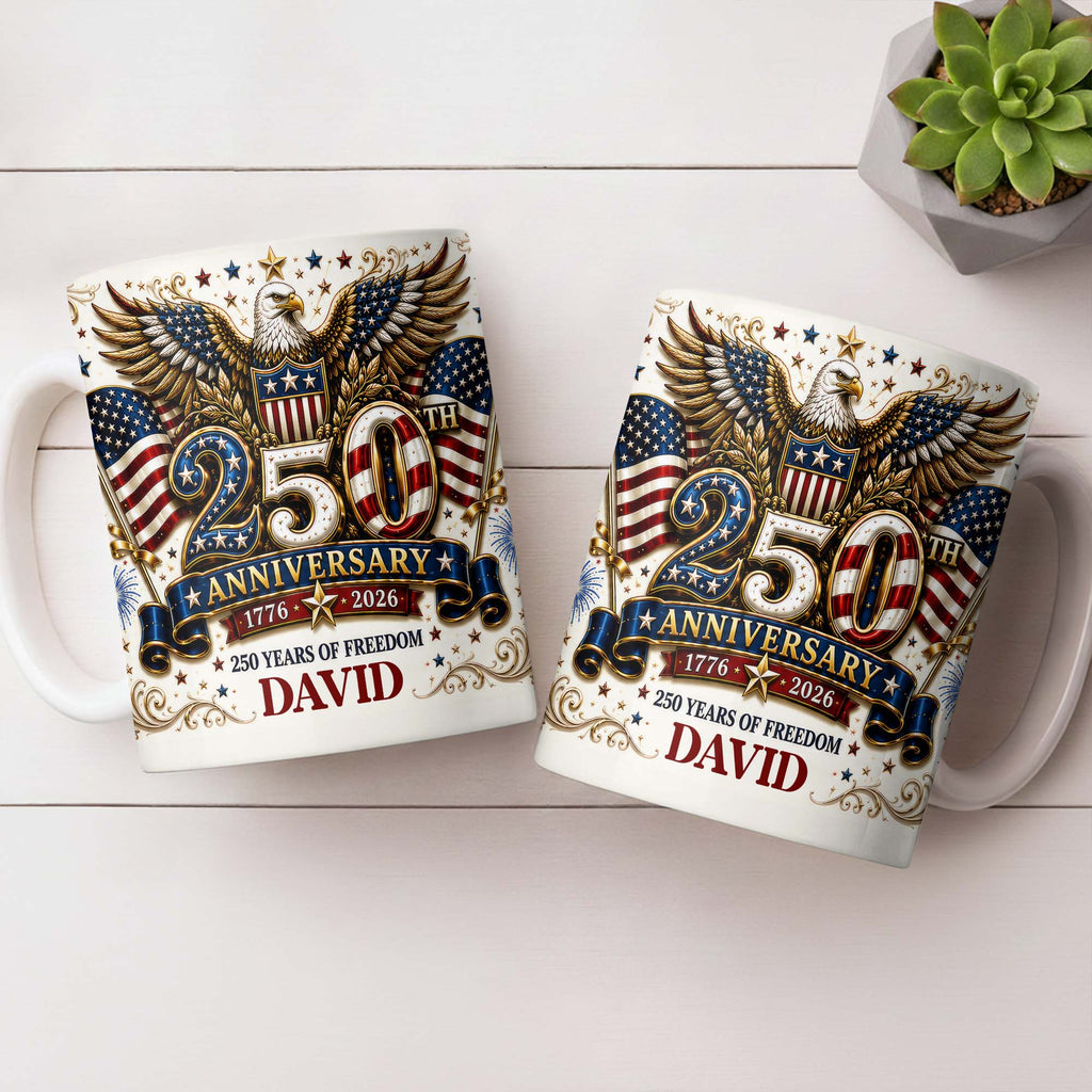Personalized 250th Anniversary Mug Custom Name Eagle & Flags Edge-to-edge Mug GradoCreations