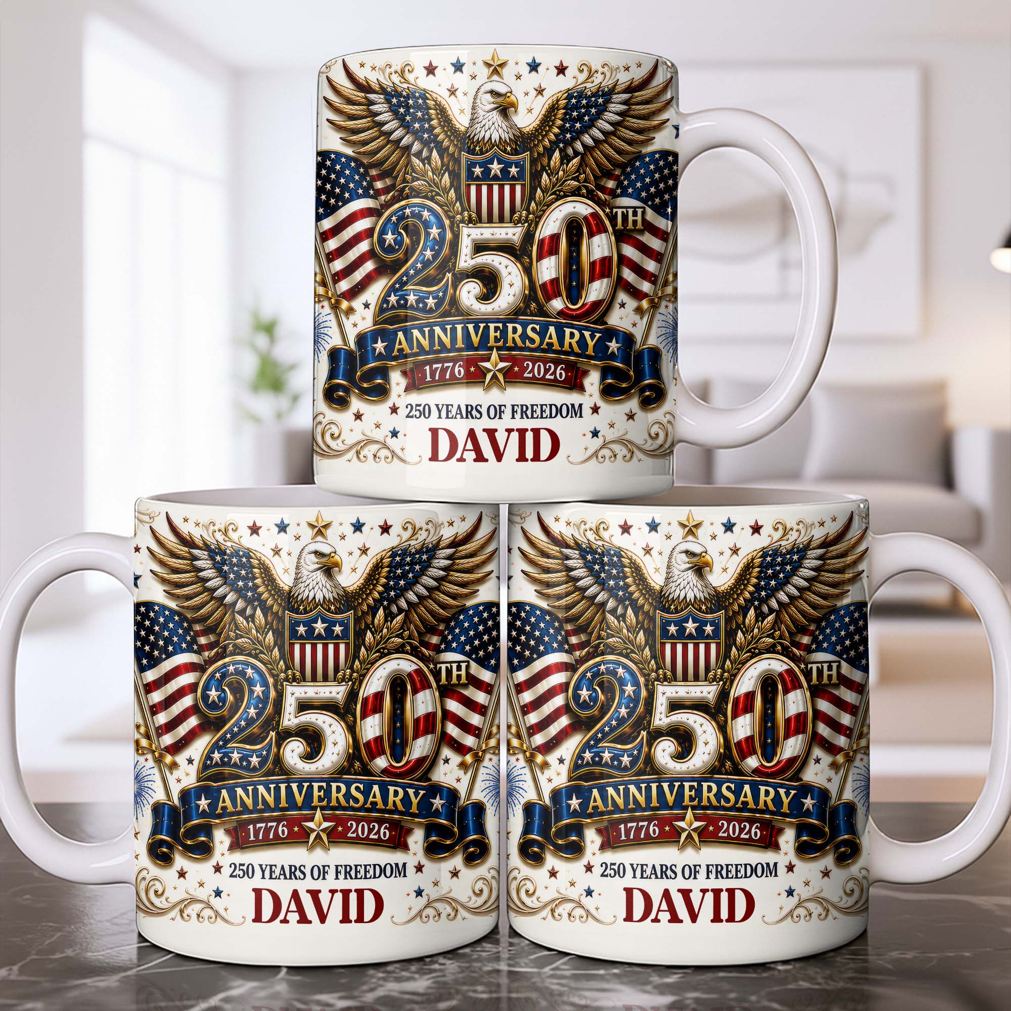 Personalized 250th Anniversary Mug Custom Name Eagle & Flags Edge-to-edge Mug GradoCreations