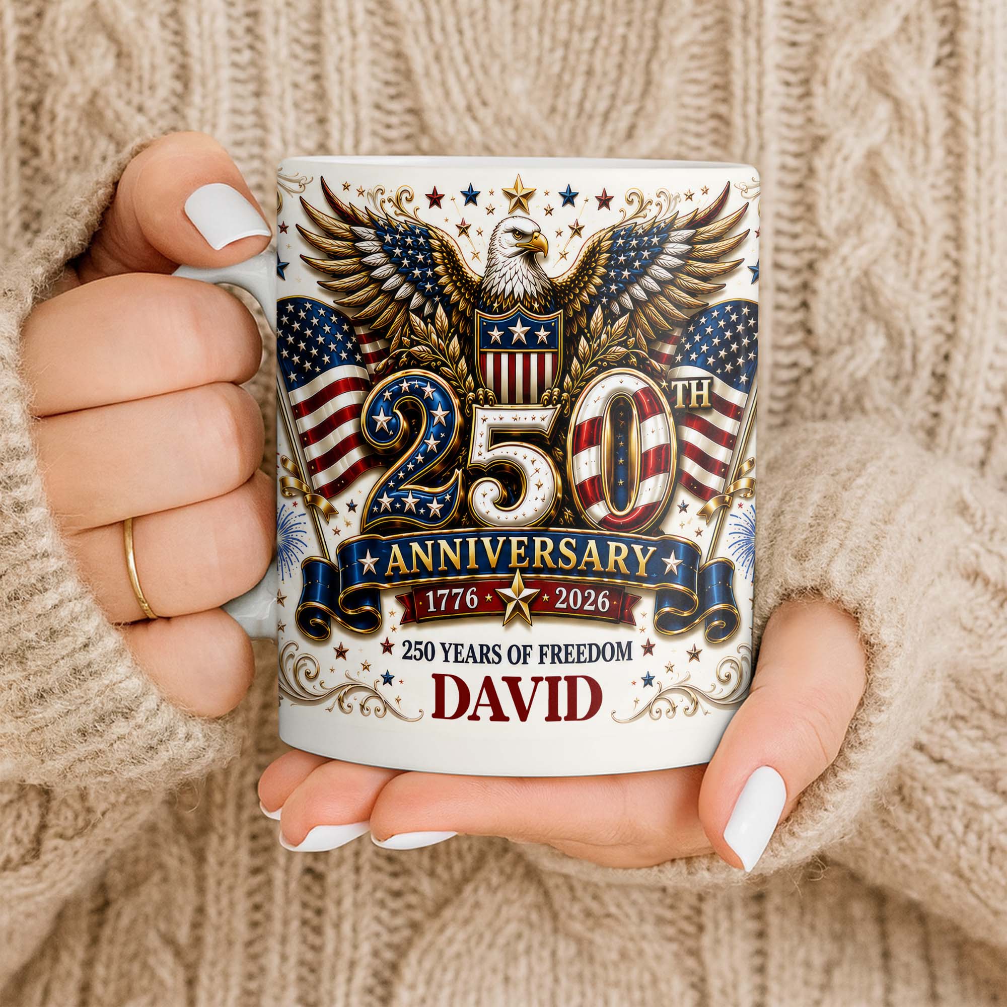Personalized 250th Anniversary Mug Custom Name Eagle & Flags Edge-to-edge Mug GradoCreations