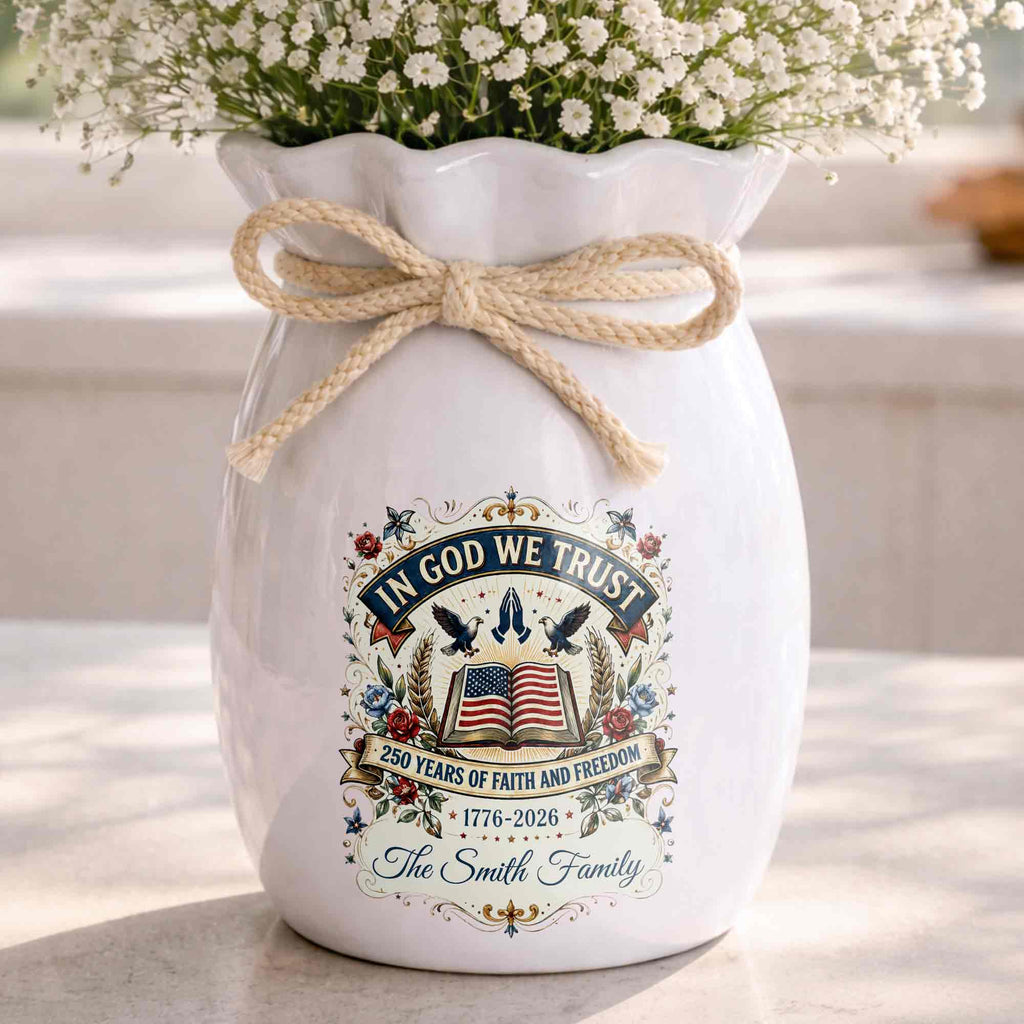 Personalized Ceramic Flower Vase Custom Name Gift for Mom Ribbon Tie Ceramic Flower Vase GradoCreations