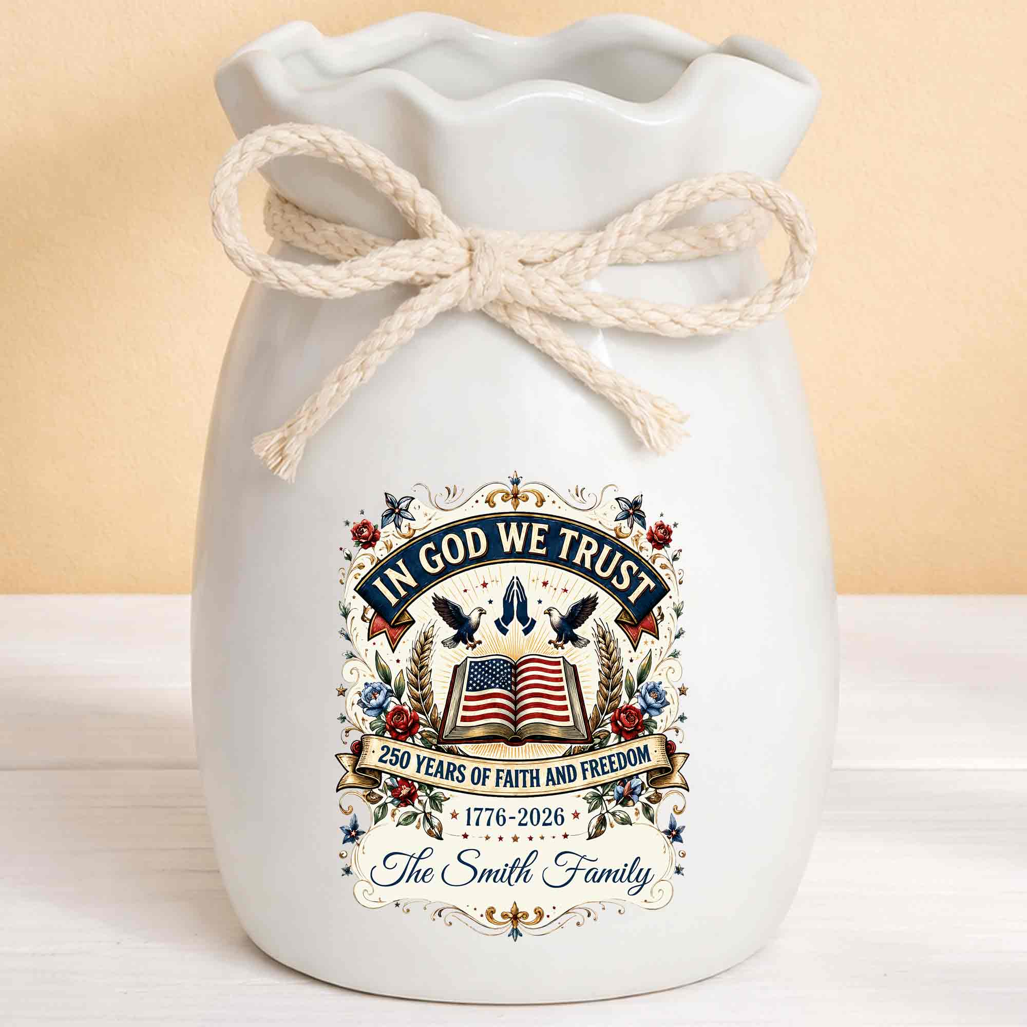 Personalized Ceramic Flower Vase Custom Name Gift for Mom Ribbon Tie Ceramic Flower Vase GradoCreations