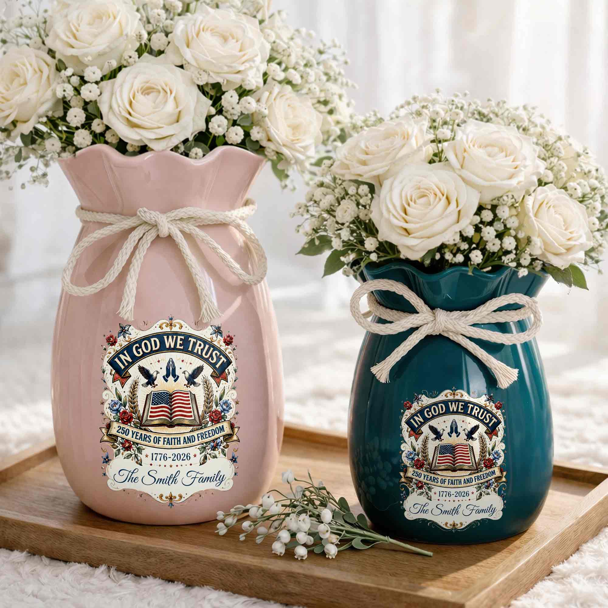 Personalized Ceramic Flower Vase Custom Name Gift for Mom Ribbon Tie Ceramic Flower Vase GradoCreations