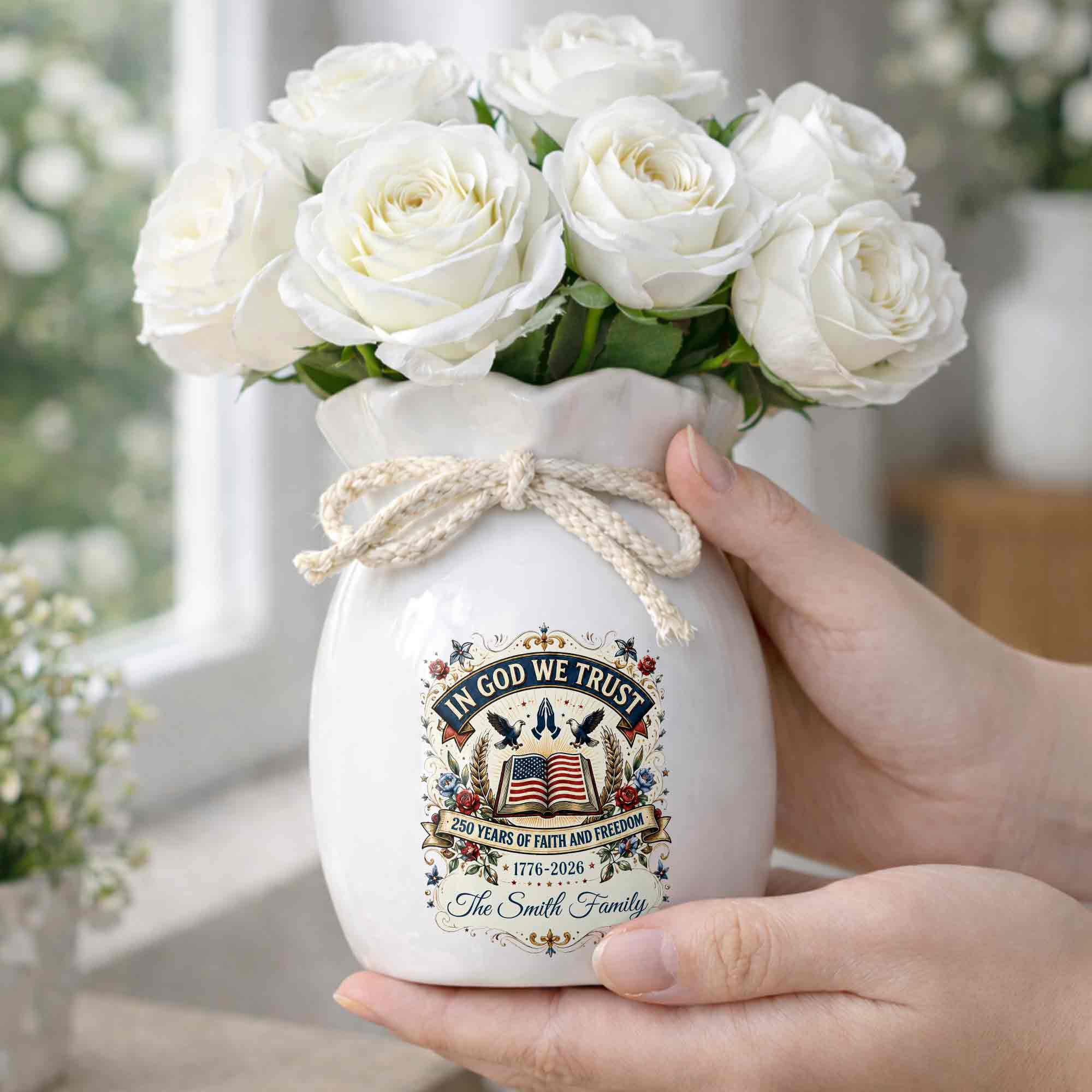 Personalized Ceramic Flower Vase Custom Name Gift for Mom Ribbon Tie Ceramic Flower Vase GradoCreations