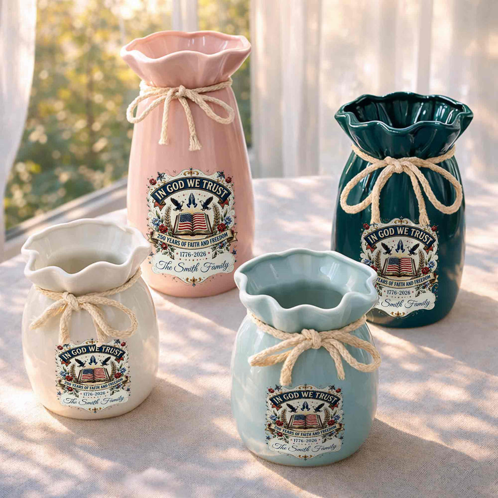 Personalized Ceramic Flower Vase Custom Name Gift for Mom Ribbon Tie Ceramic Flower Vase GradoCreations