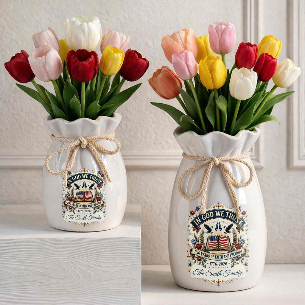 Personalized Ceramic Flower Vase Custom Name Gift for Mom Ribbon Tie Ceramic Flower Vase GradoCreations