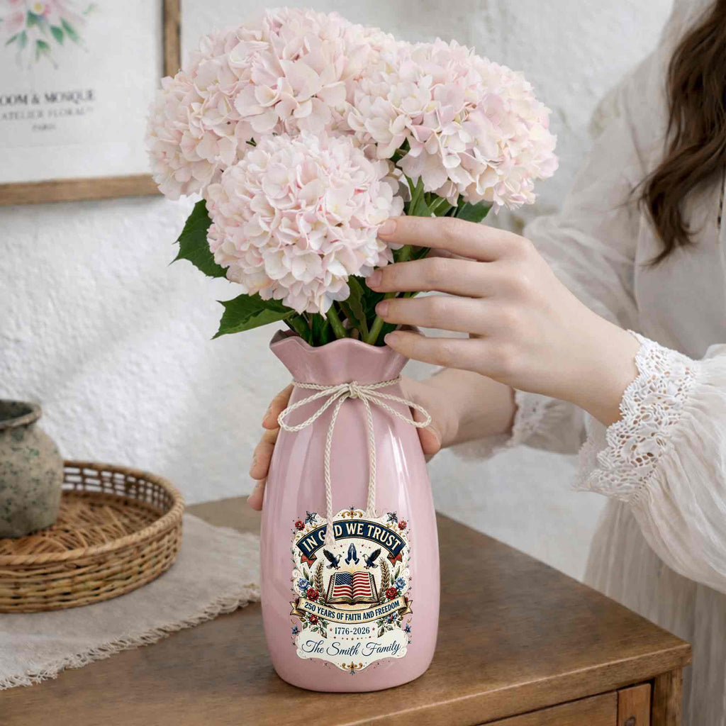 Personalized Ceramic Flower Vase Custom Name Gift for Mom Ribbon Tie Ceramic Flower Vase GradoCreations