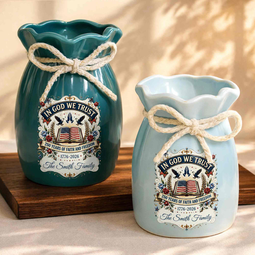 Personalized Ceramic Flower Vase Custom Name Gift for Mom Ribbon Tie Ceramic Flower Vase GradoCreations