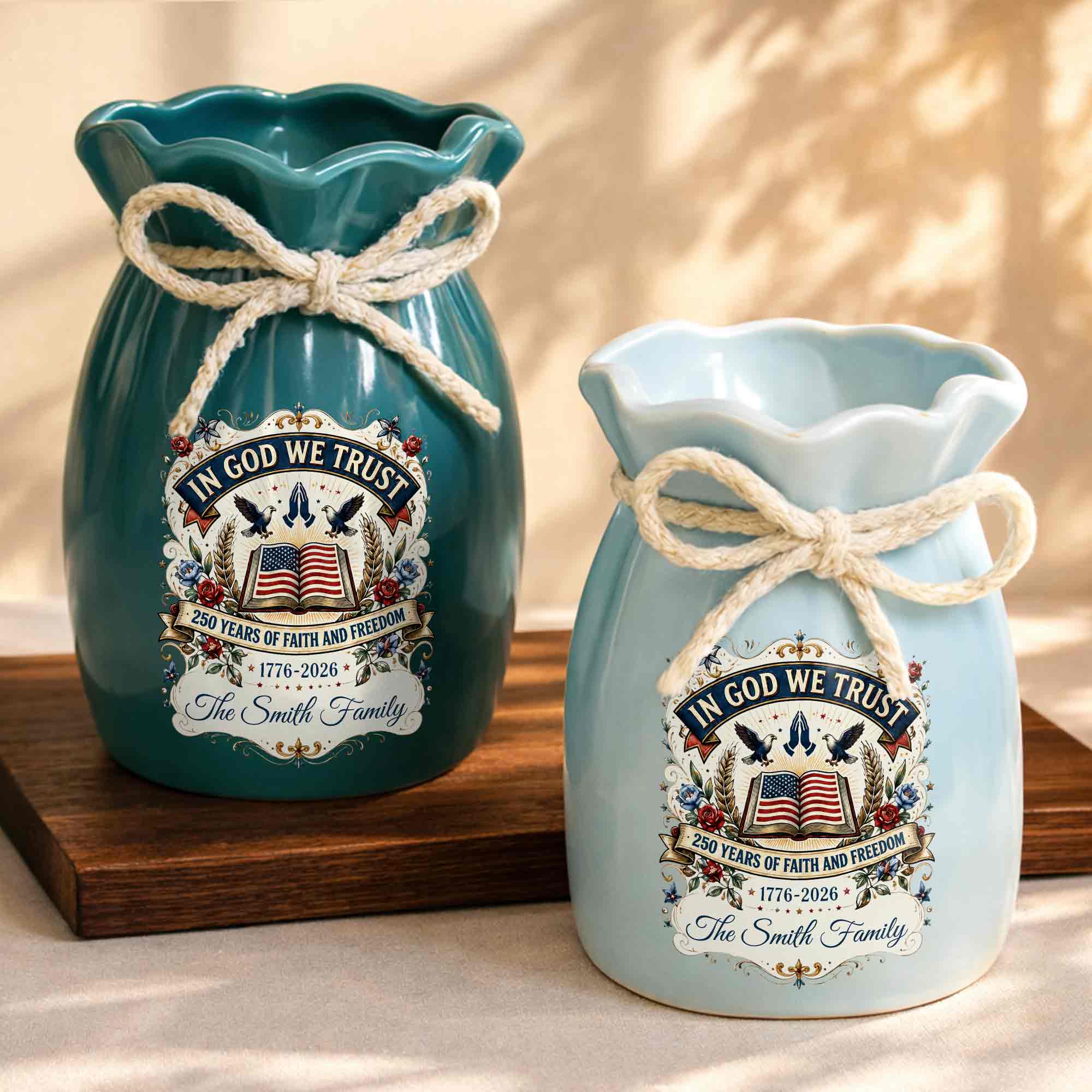 Personalized Ceramic Flower Vase Custom Name Gift for Mom Ribbon Tie Ceramic Flower Vase GradoCreations