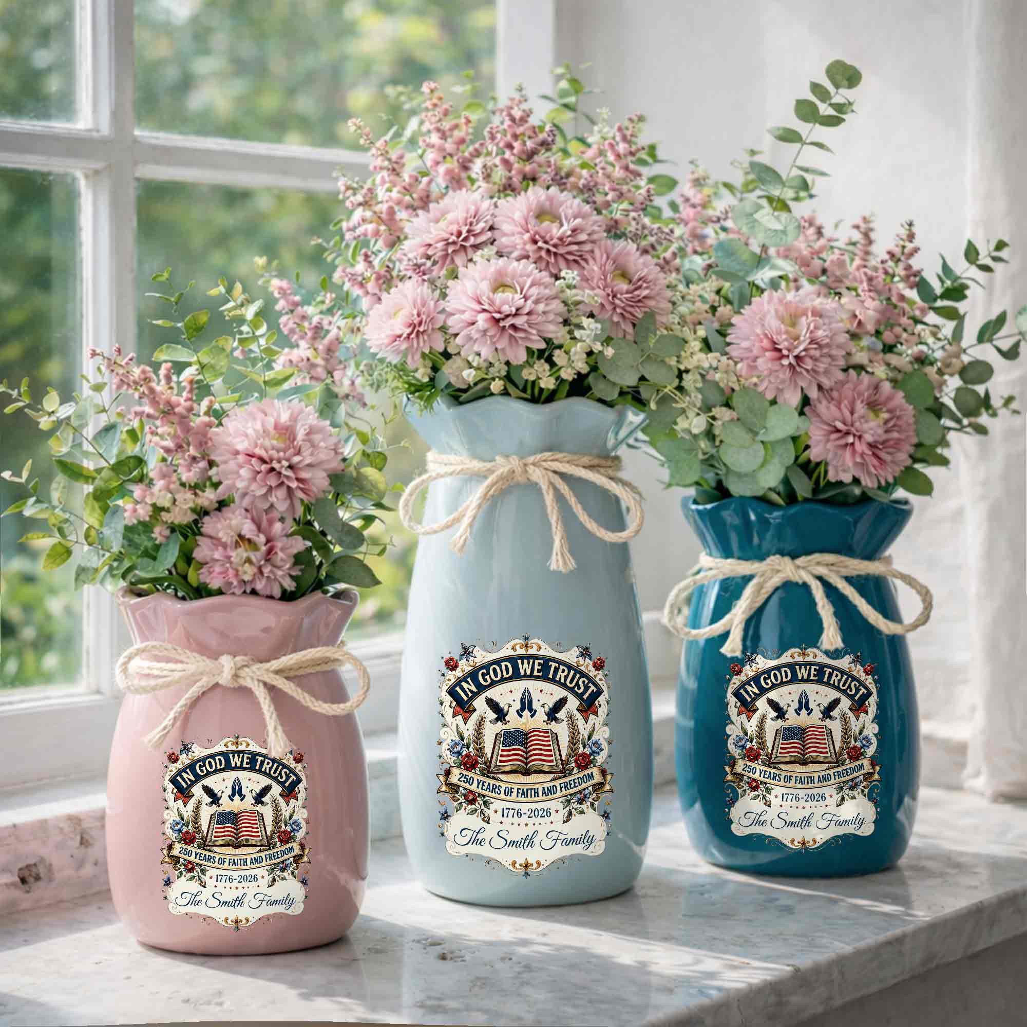 Personalized Ceramic Flower Vase Custom Name Gift for Mom Ribbon Tie Ceramic Flower Vase GradoCreations