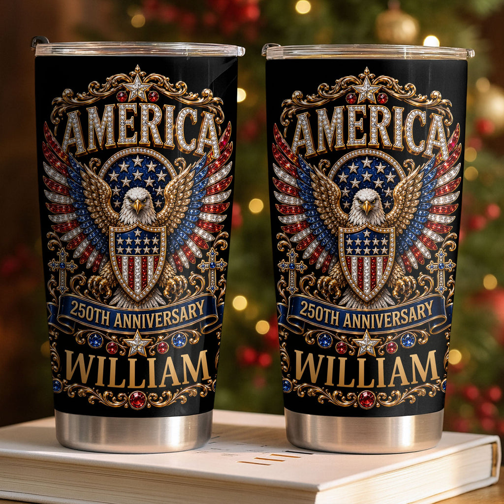 Personalized Stainless Steel Tumbler 20oz Eagle Design Gift for 250th Anniversary 20oz Tumbler GradoCreations