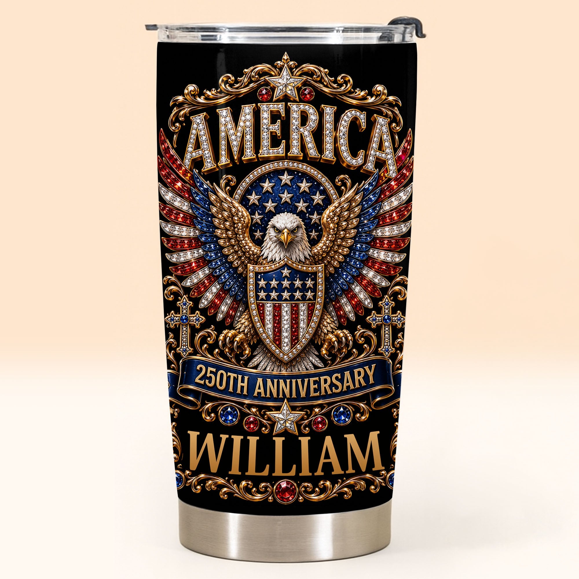 Personalized Stainless Steel Tumbler 20oz Eagle Design Gift for 250th Anniversary 20oz Tumbler GradoCreations
