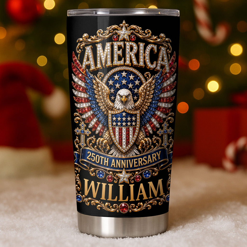 Personalized Stainless Steel Tumbler 20oz Eagle Design Gift for 250th Anniversary 20oz Tumbler GradoCreations