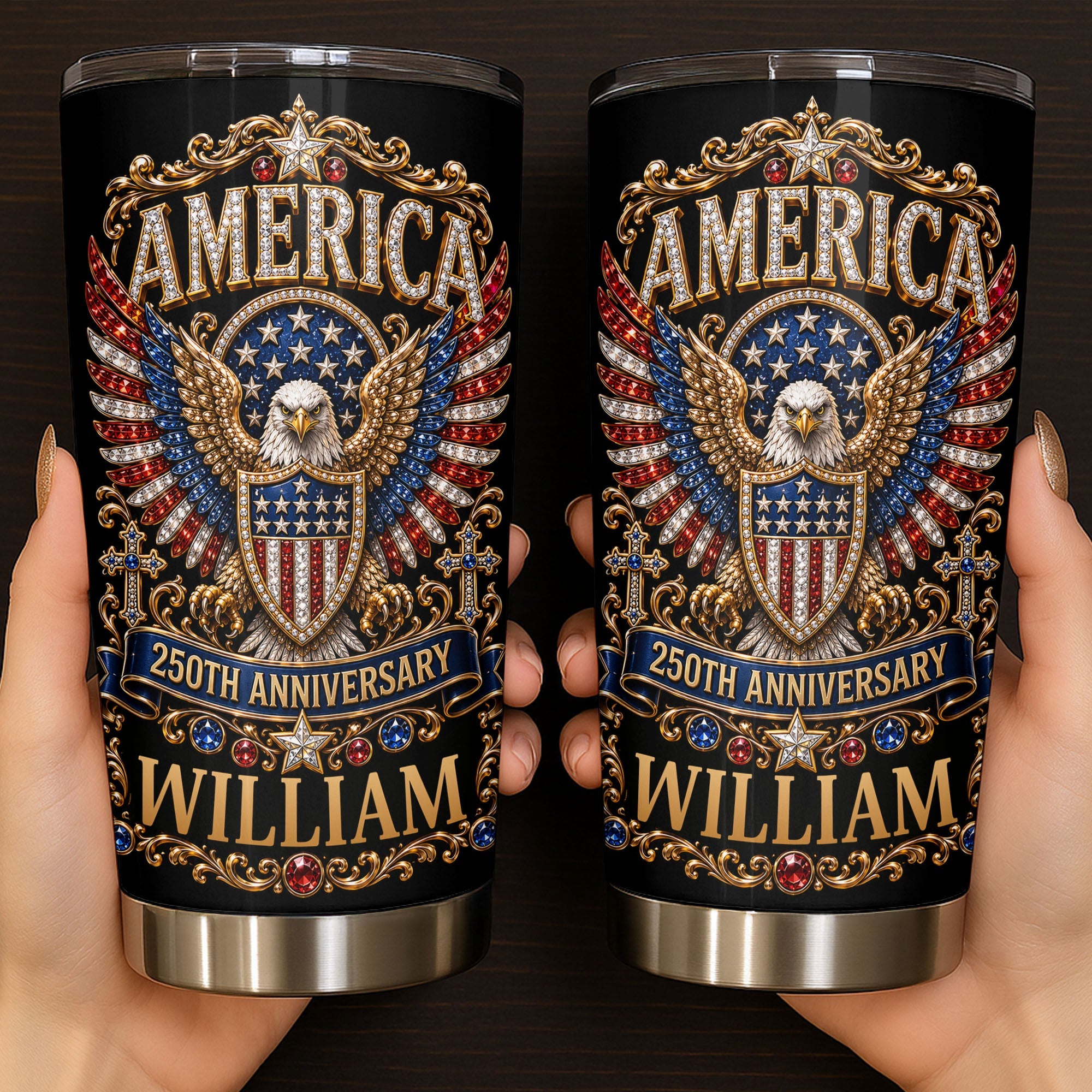 Personalized Stainless Steel Tumbler 20oz Eagle Design Gift for 250th Anniversary 20oz Tumbler GradoCreations