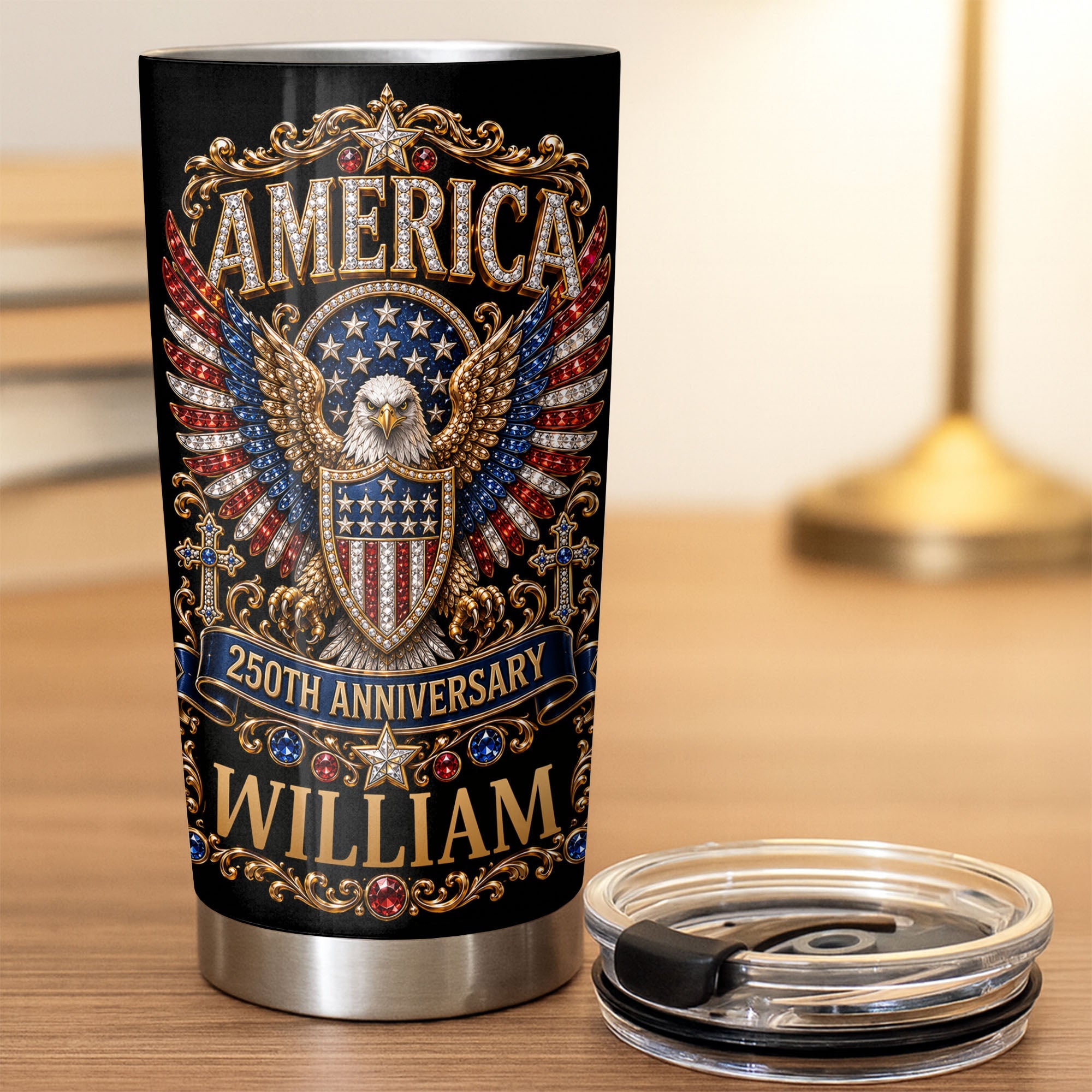 Personalized Stainless Steel Tumbler 20oz Eagle Design Gift for 250th Anniversary 20oz Tumbler GradoCreations
