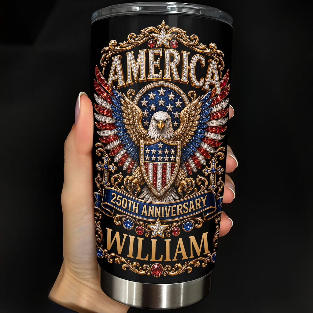Personalized Stainless Steel Tumbler 20oz Eagle Design Gift for 250th Anniversary 20oz Tumbler GradoCreations