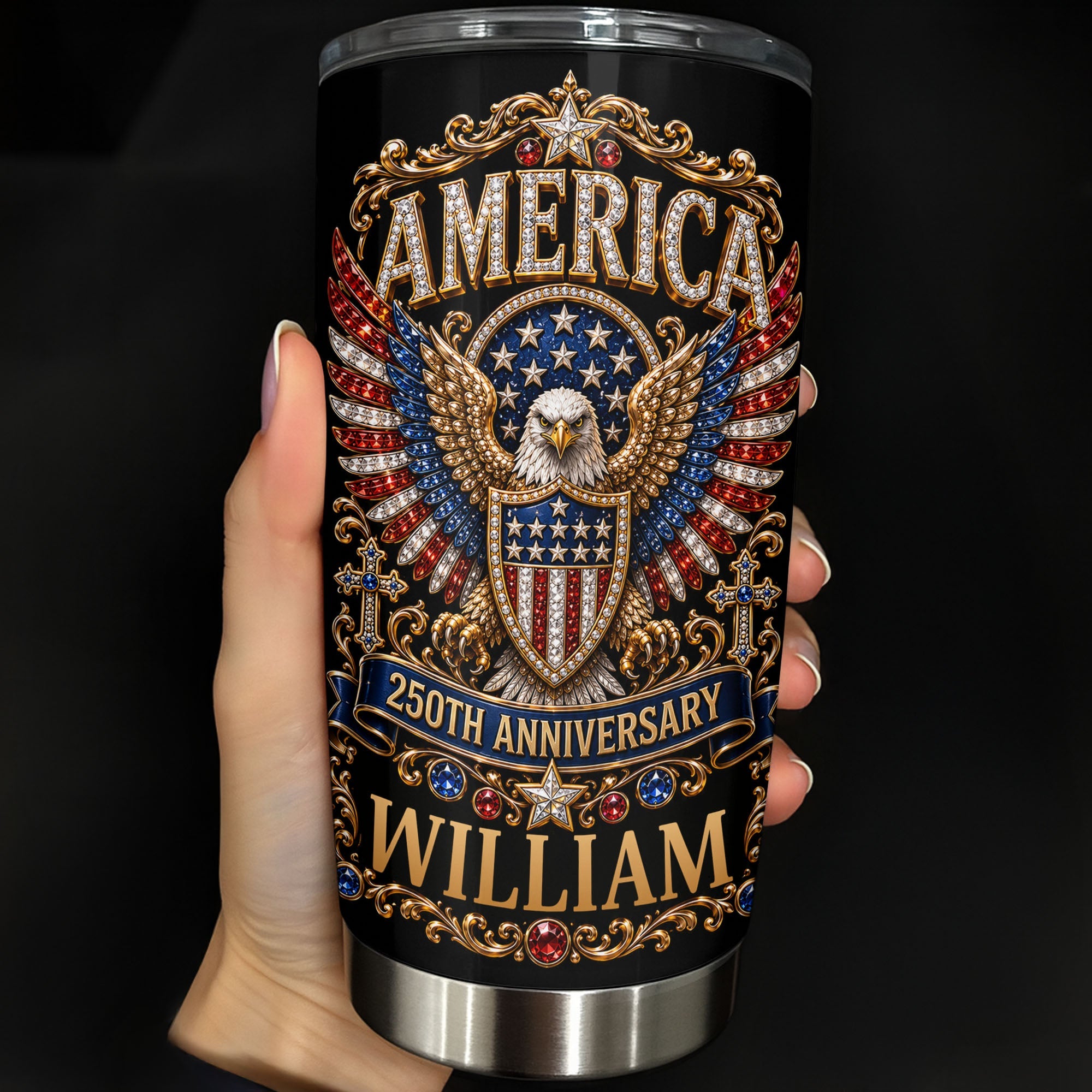 Personalized Stainless Steel Tumbler 20oz Eagle Design Gift for 250th Anniversary 20oz Tumbler GradoCreations