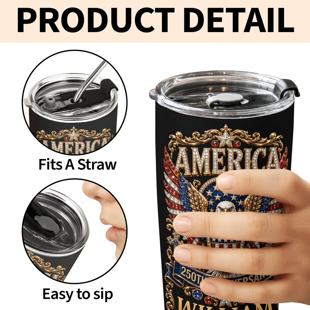 Personalized Stainless Steel Tumbler 20oz Eagle Design Gift for 250th Anniversary 20oz Tumbler GradoCreations