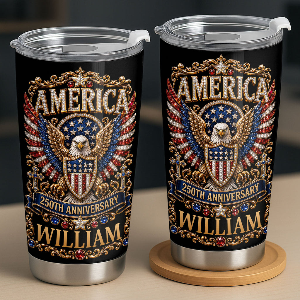 Personalized Stainless Steel Tumbler 20oz Eagle Design Gift for 250th Anniversary 20oz Tumbler GradoCreations