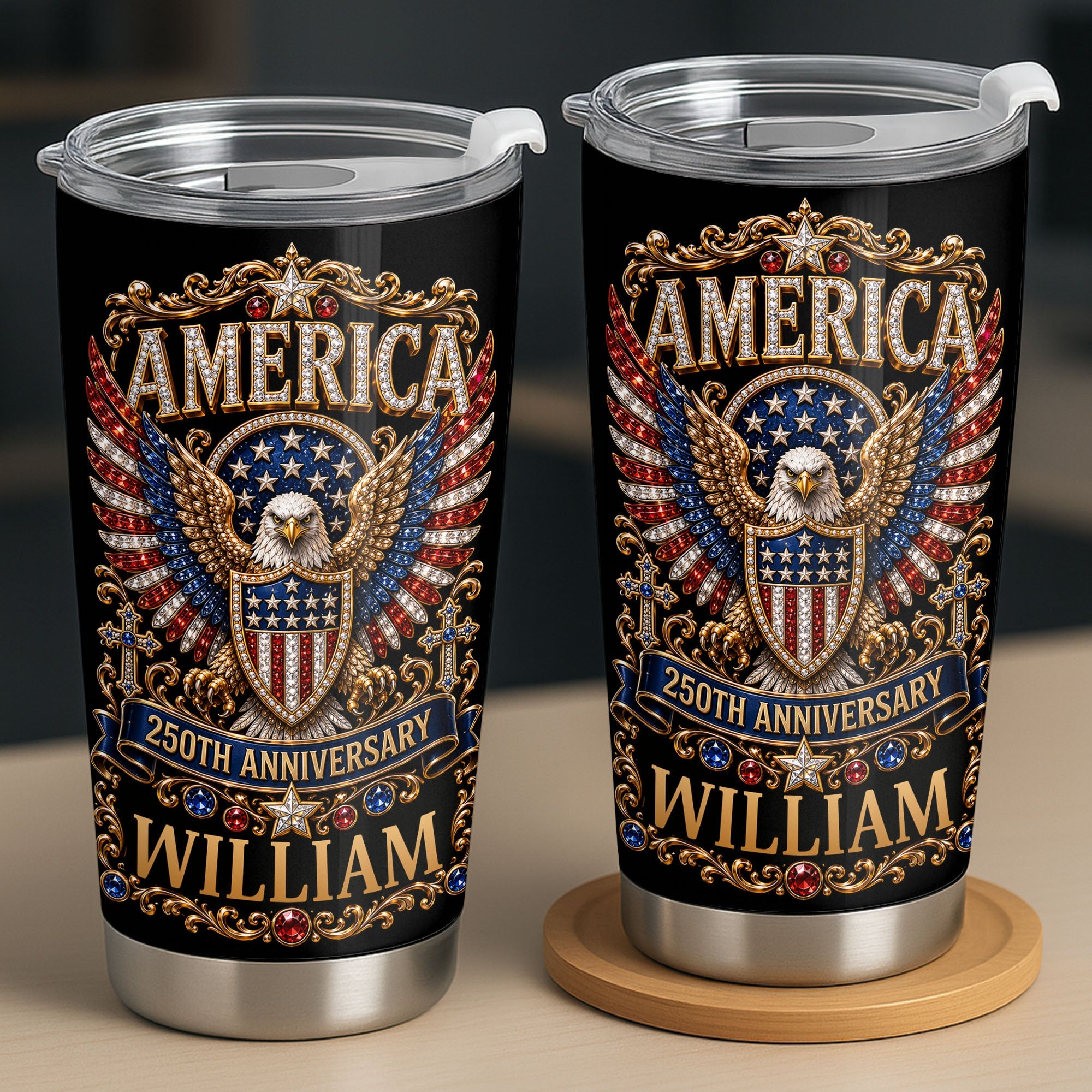 Personalized Stainless Steel Tumbler 20oz Eagle Design Gift for 250th Anniversary 20oz Tumbler GradoCreations