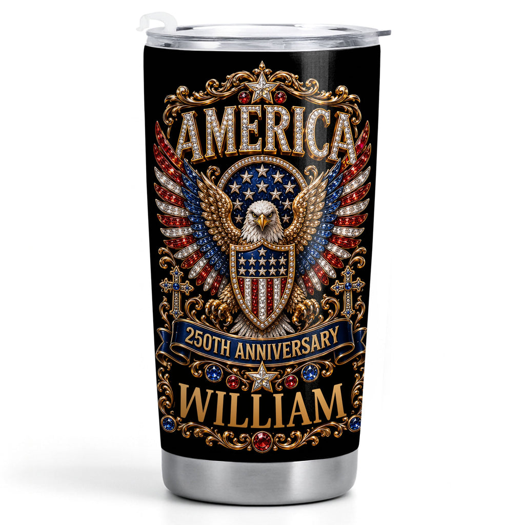 Personalized Stainless Steel Tumbler 20oz Eagle Design Gift for 250th Anniversary 20oz Tumbler GradoCreations