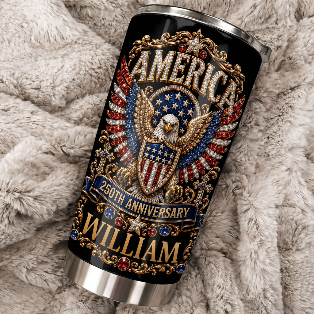 Personalized Stainless Steel Tumbler 20oz Eagle Design Gift for 250th Anniversary 20oz Tumbler GradoCreations