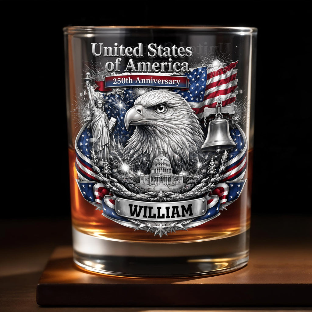 Personalized Custom Whiskey Glass with American Flag Gift for Dad Whiskey Glass GradoCreations