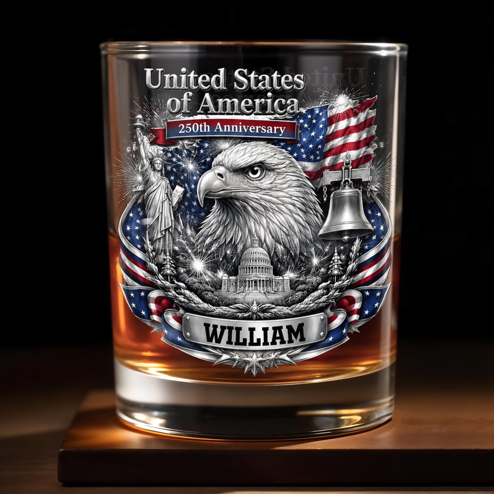 Personalized Custom Whiskey Glass with American Flag Gift for Dad Whiskey Glass GradoCreations