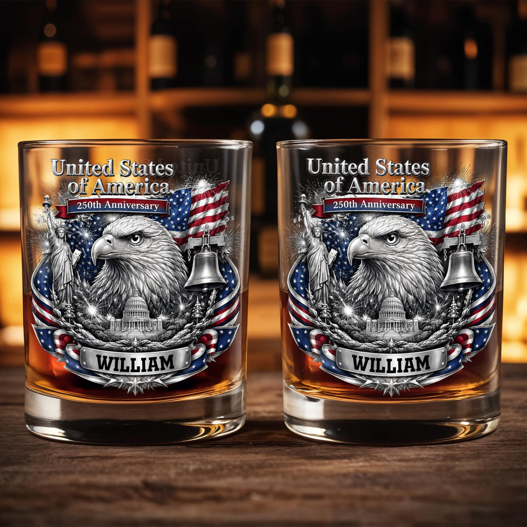 Personalized Custom Whiskey Glass with American Flag Gift for Dad Whiskey Glass GradoCreations